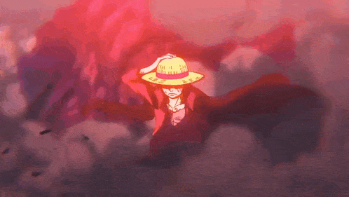 monkey d luffy from one piece is wearing a straw hat and a red cape .