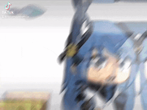 a blurred image of a person with blue hair and a tik tok logo