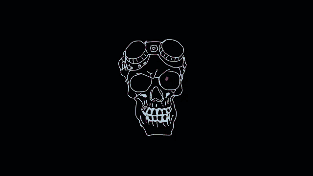 a drawing of a skull with glasses and a smile