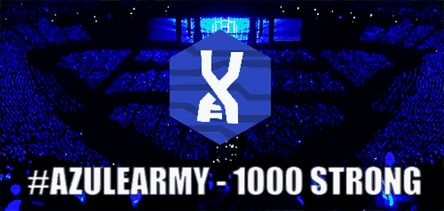 a blue sign that says #azularmy 1000 strong in white letters