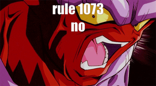 a cartoon character with rule 1073 no written in white