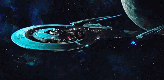 a futuristic space ship with a blue light coming out of it