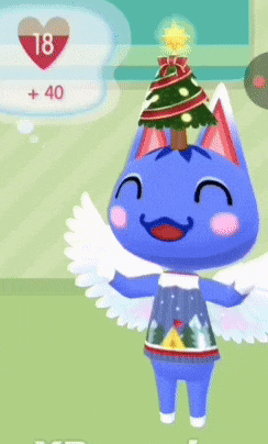 a blue cat with wings and a christmas tree on its head has a heart with the number 18 on it