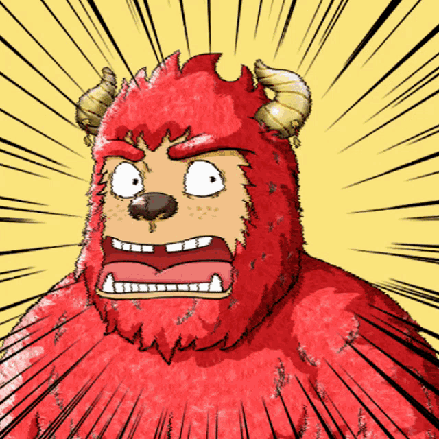 a cartoon of a red monster with horns and a big mouth