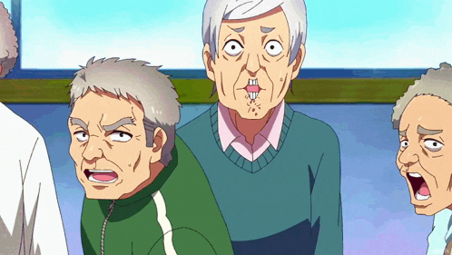 a group of old men are making funny faces in a cartoon