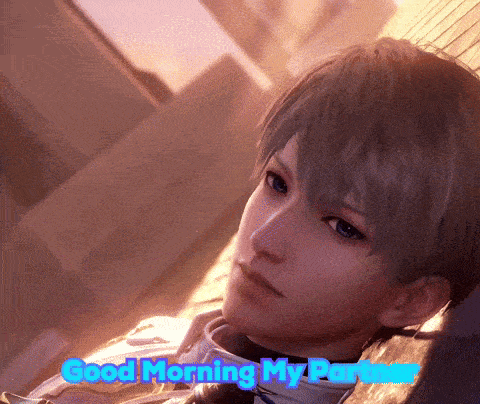 a picture of a boy with the words good morning my partner on it