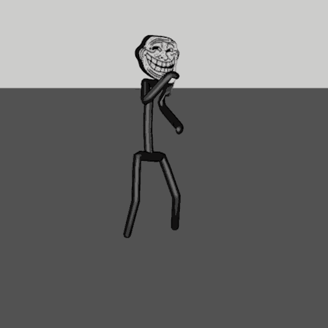 a troll face on a stick figure standing on a gray surface