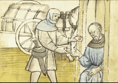 a drawing of a man with a horse drawn carriage
