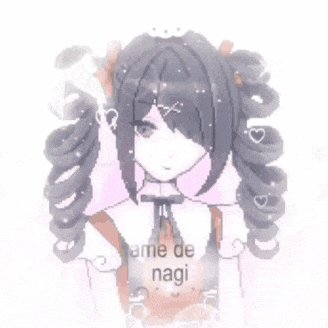 a close up of a girl 's face with the words ame de nagi on the bottom .