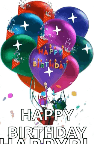 a bunch of colorful balloons with the words `` happy birthday '' written on them