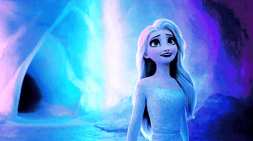 elsa from the movie frozen is standing in a cave looking up