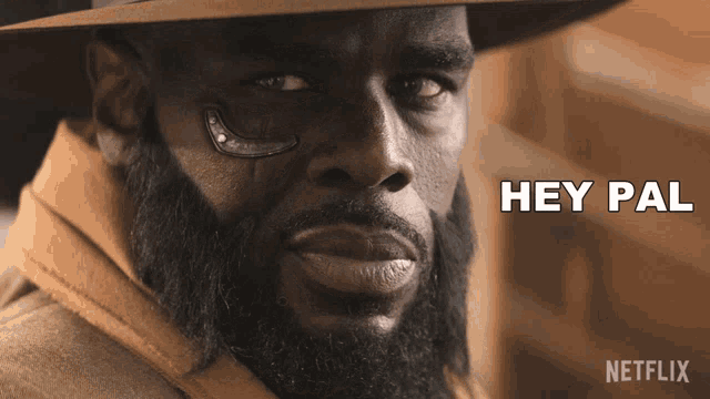 a man with a beard is wearing a hat and a jacket and says hey pal