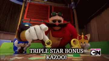 a cartoon character says triple star bonus kazoo on the screen .