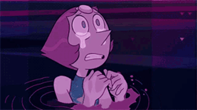 a cartoon character is sitting in the water with a tear coming out of her eye .