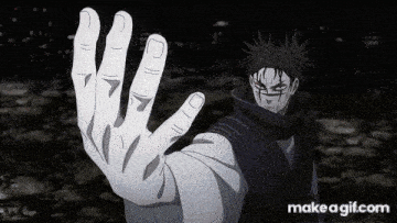 a black and white drawing of a man 's hand reaching out towards the camera .