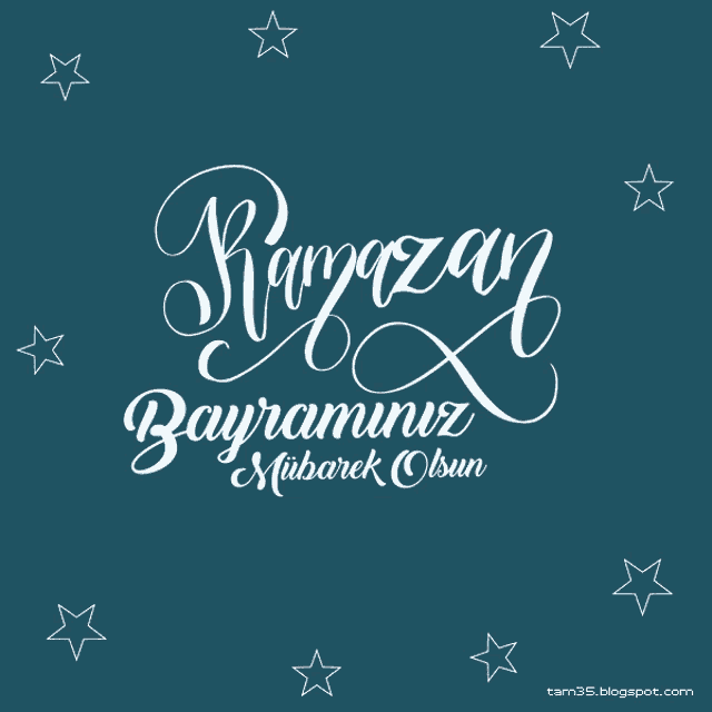 a dark blue background with white stars and the words ramazan bayraminiz mubarek olsun