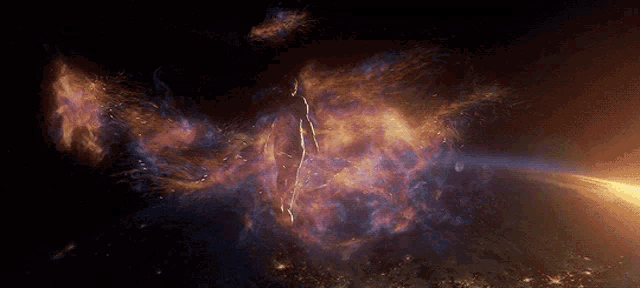 a dark background with a lot of purple and orange smoke coming out of it