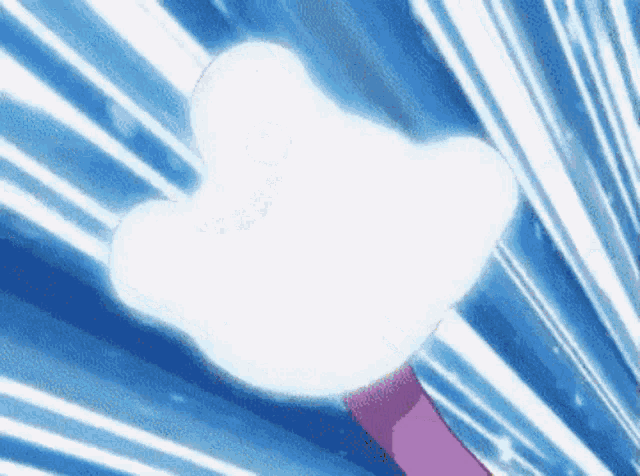 a cartoon character is holding a toothbrush in the shape of a cloud in the sky .