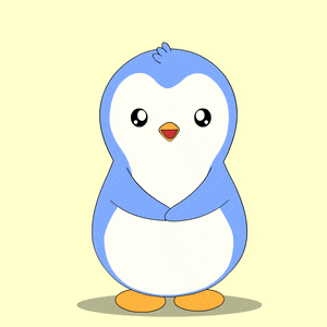 a blue and white penguin is holding pink hearts in its arms