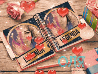 a book with two pictures of a woman titled legenda