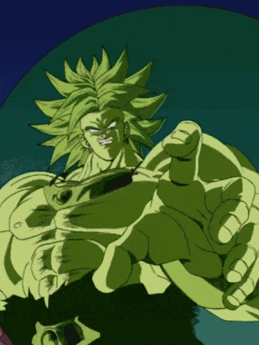 a drawing of a man with green hair and a black body