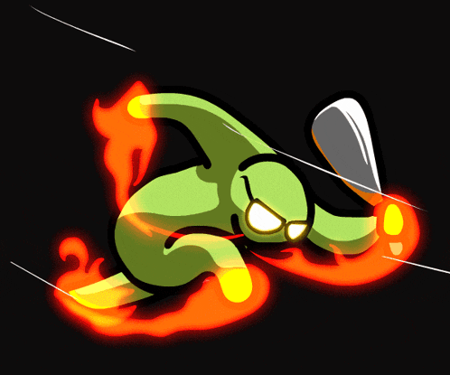 a cartoon drawing of a green monster with a knife in his hand