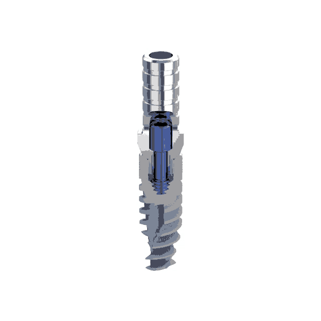 a close up of a dental screw with a blue screw in the middle
