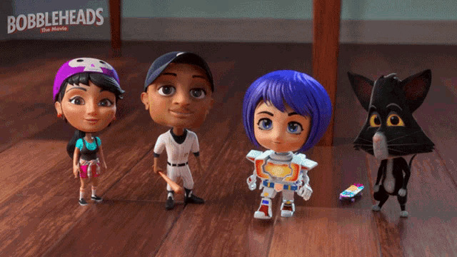 a poster for bobbleheads the movie shows a group of characters standing next to each other