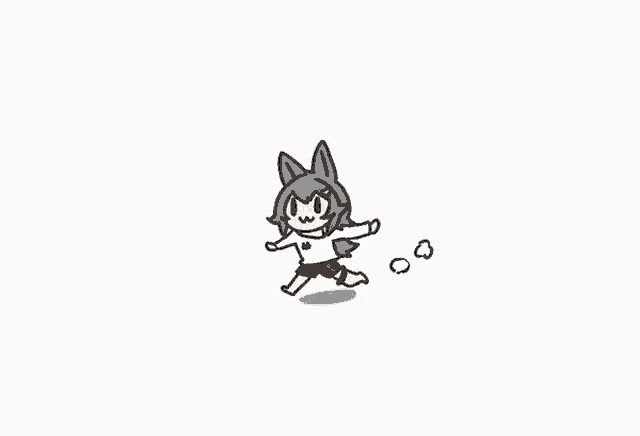 a cartoon of a wolf girl running on a white background with her arms outstretched .