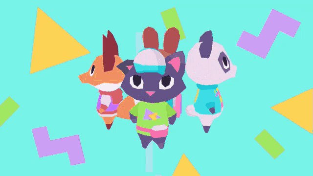 a panda rabbit and a fox are standing next to each other