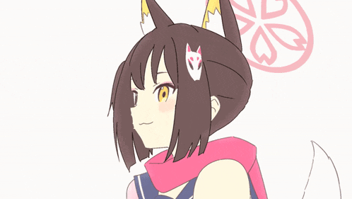 a drawing of a girl with cat ears and a pink scarf