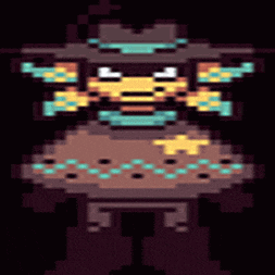 a pixel art of a cowboy with a hat and a star on his chest