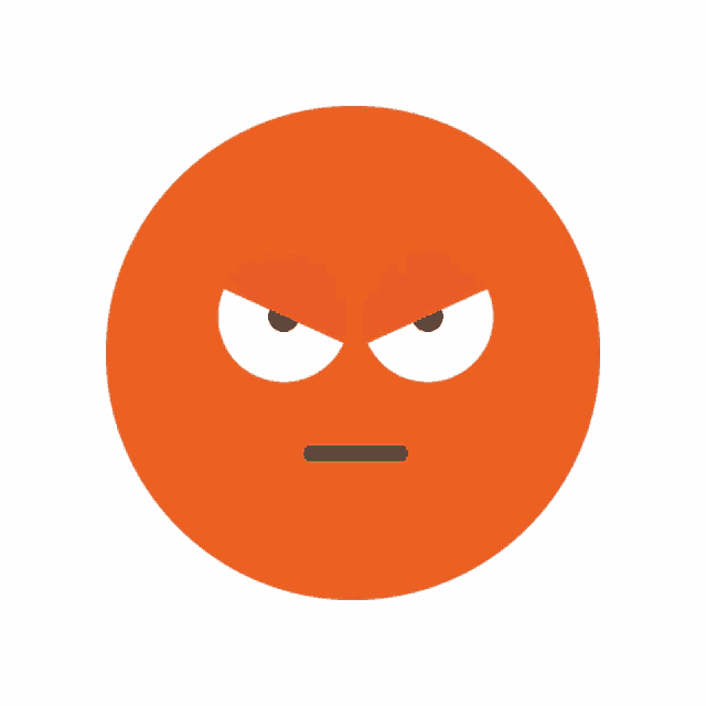 an orange smiley face with an angry expression on it