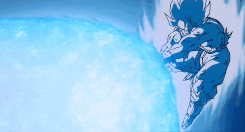 a cartoon character is flying through the air with a blue explosion behind him