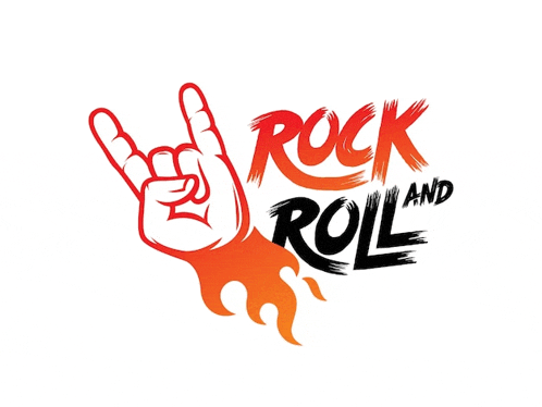 a logo for rock and roll with a horns up hand