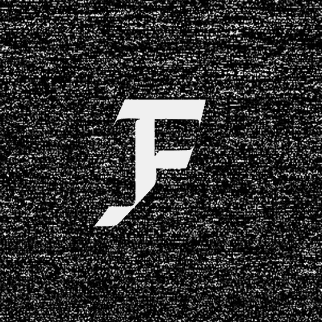 a white letter f is on a black background with a texture .