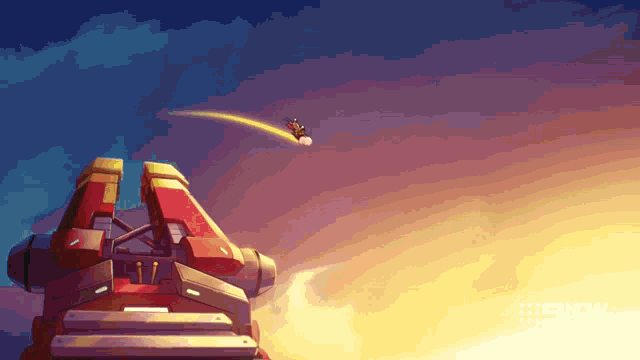 a computer generated image of a rocket flying through the sky