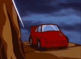 a cartoon of a red car with the words i 'm out behind it