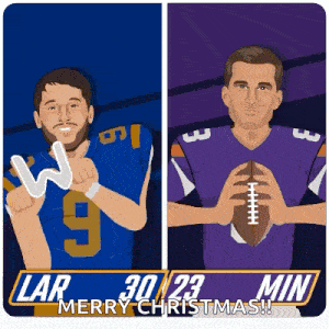 a cartoon of two football players with the words merry christmas on the bottom