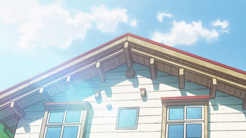 a cartoon drawing of a house with a red roof