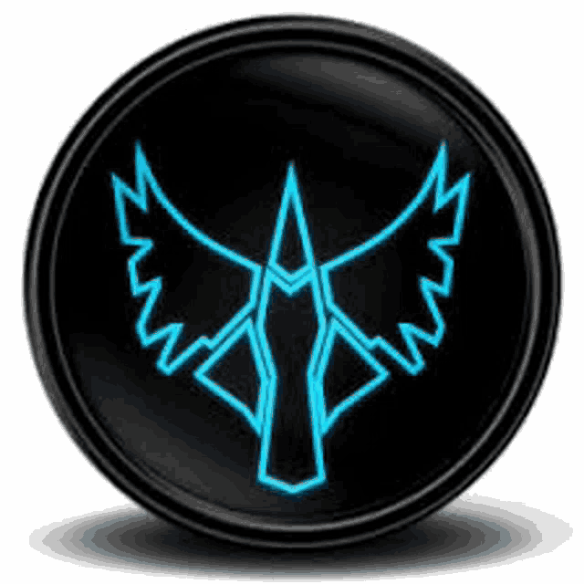 a black circle with a blue bird in the middle .