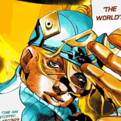 a cartoon character is wearing a blue helmet and holding a sign that says " the world "