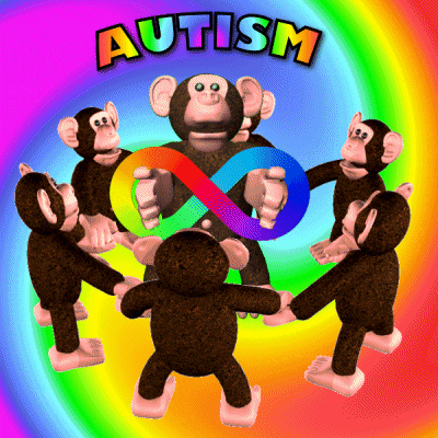 a group of stuffed monkeys are dancing in a circle with the word autism written on the top