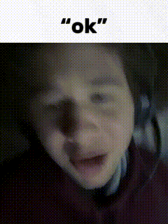 a close up of a person 's face with the words " ok " below it .