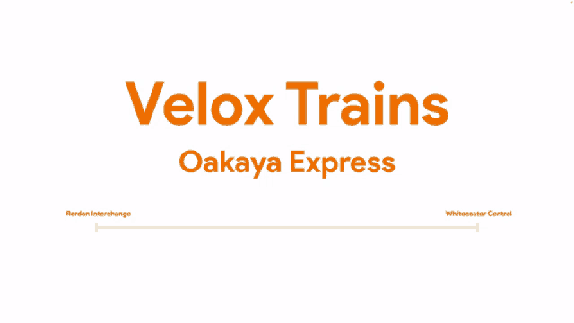 a sign that says velox trains oakaya express