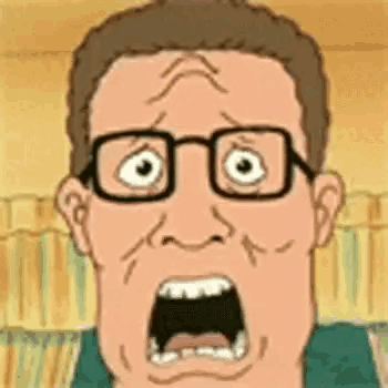 a cartoon of a man with glasses making a surprised face .