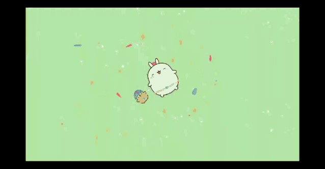 a cartoon drawing of a rabbit with flowers and butterflies around it