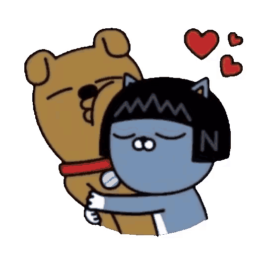 a cartoon of a dog and a cat hugging each other
