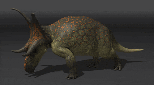 a 3d model of a dinosaur with orange spots on its body