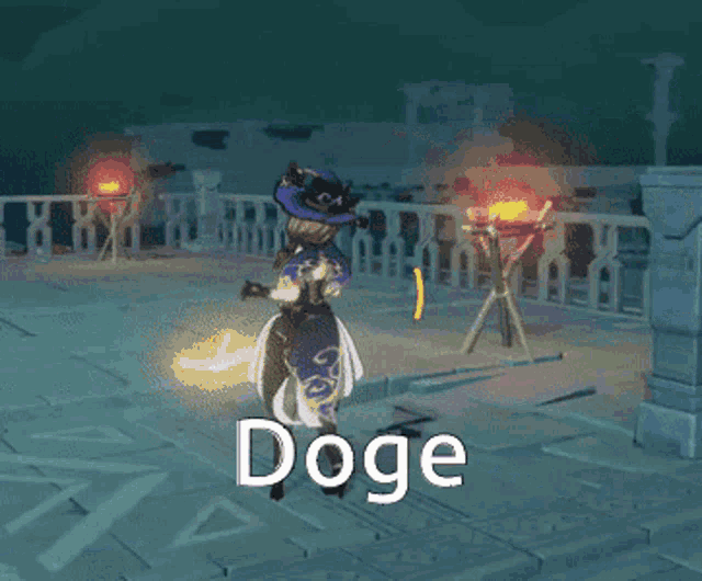 a pixel art of a witch with the word doge below her